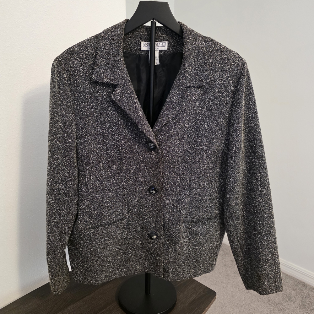 Dressbarn Black Metallic Tweed Blazer Jacket – Size 14